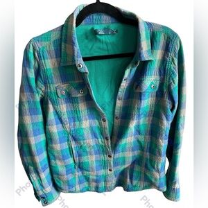 PrAna Green Blue Plaid Thermal Lined Snake Front Shacket Shirt Size Small